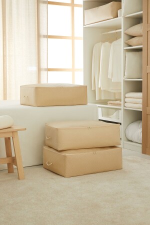 3 Pieces Large Size Beige Herringbone Bed Base Pillow Quilt Sweater Hurcu 62x46x22 - Ocean Home Textile