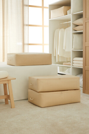 3 Pieces Mega Size Beige Herringbone Bed Base Pillow Quilt Sweater Hurcu 74x46x22 - Ocean Home Textile