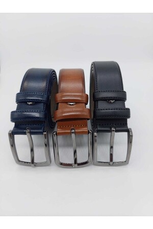 3 Pieces Men's Classic Trouser Belt Black - Brown-Navy Blue - Derimond