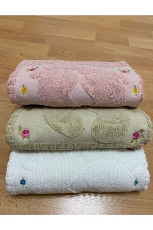 3 Pieces Powder*cream*brown Color Embroidered Foot Towel 100% Cotton Size:50x70 CAPA3AYAK - AYHANHOME