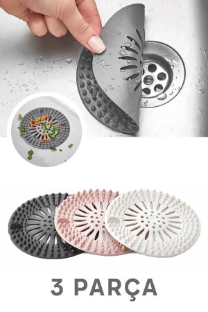 3 Pieces Round Silicone Sink and Bathtub Strainer - Sink Stopper (anthracite-pink-white) - Isgstore