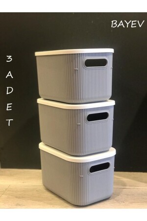 3 Pieces Storage 6lt Gray Multi-Purpose Organizer Box with Lid, Decorative Storage Box BAYEV-DZNLYC6LTGRI - Bayev
