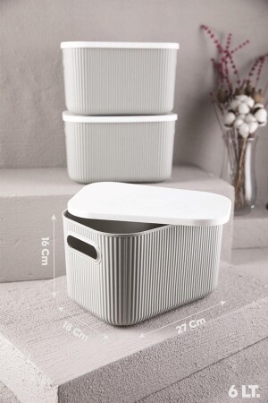 3 Pieces Storage 6lt Gray Organizer Storage Box Toy Hobby Decorative Box with Lid BAYEV-DZNLYC1 - Bayev