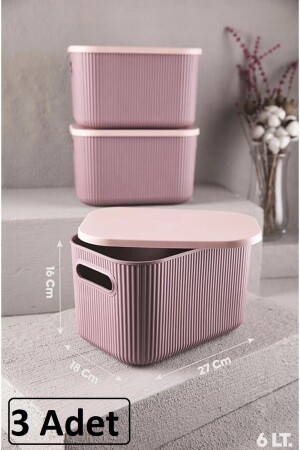 3 Pieces Storage 6lt Plum Multi-Purpose Cabinet Organizer Box with Lid, Decorative Box BAYEV-DZNLYC6LTMRD - Bayev