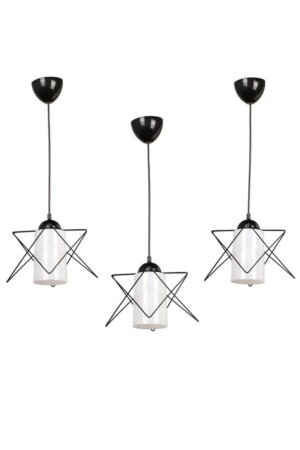 3 Pieces White Mica Black Zigzag Single Chandelier - Semboldekor
