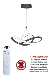 3 Renk Siyah Kumandalı Dimmerli 4 Modlu Modern Sarkıt Led Avize KYKRM - RANSOM
