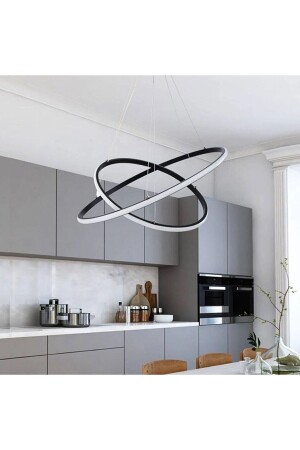 3 Renkli Ledli Modern Akıllı Avize - 2 'li Çember Sarkıt Avize - 60-40 Cm - Antrasit Kasa 2'li Çember - Pera