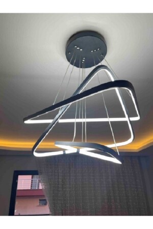 3 bunte moderne LED-Pendelleuchte, intelligenter Kronleuchter / 3-teilige dreieckige moderne Pendelleuchte / 80 x 60 x 40 cm / anthrazitfarbener Körper, moderne Pendelleuchte 80 cm - Pera