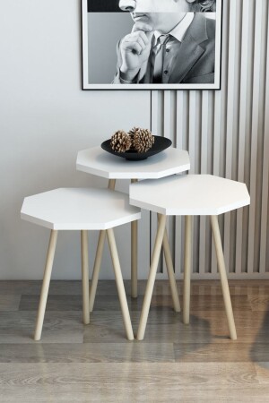3-Seat Nesting Coffee Table Octagonal Model Nesting Coffee Table Hornbeam Leg OctagonHornhorn Leg Nesting Table - Modalanka
