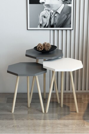 3-Seat Nesting Coffee Table Octagonal Model Nesting Coffee Table Hornbeam Leg OctagonHornhorn Leg Nesting Table - Modalanka