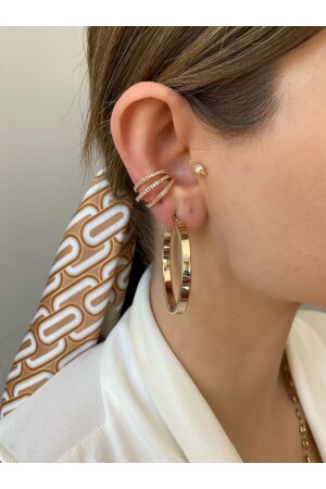 3 Sıra Zirkon Taşlı Kıkırdak Küpe Earcuff - Pinery Jewels