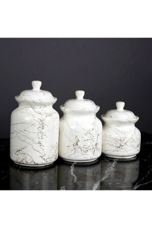 3 Size Marble Patterned Luxury Tea Sugar Salt Storage Jar Set (Pulses Jar) 1828 - Akkoyunlu home