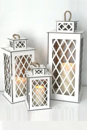 3 Size MDF Wooden Lantern Set - Murat Mobilya