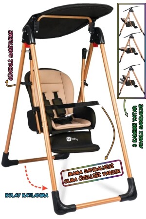 3 Stage Fully Reclining Children's Swing High Chair GOLD-GZLMŞ-MAMA2 - ESY LİNE