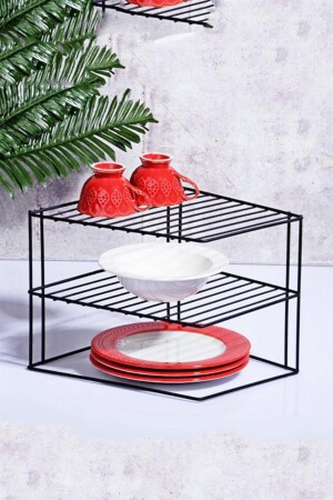 3-stufiges Tellerregal, schwarzes Schrankteller-Küchen- und Theken-Organizer-Regal, Küchenregal TYC00692270864 - Kitchen Store
