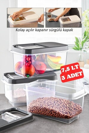 3-teilige 7,5-Liter-Multibox mit leicht verschiebbarem Deckel für Lebensmittel, Hülsenfrüchte usw.Vorratsbehälter Anthrazit NDY-MULTİ-01 - Nandy Home