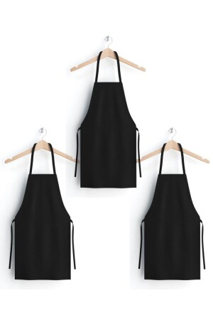 3-teilige Küchenschürze – 100 % Baumwolle, schwarzer Gabardine-Stoff - isinigiy