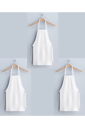 3-teilige Küchenschürze – Kochschürze aus 100 % Baumwolle, weißer Gabardine-Stoff APRON04 - KURUMSAL AMBALAJ