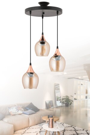 3-teilige schwarze Bronze detaillierte Honigglas moderne Pendelleuchte Kronleuchter Wohnzimmer Küche Zimmer Flur Kronleuchter (ECHTES GLAS) 3syhtpsiblcamm3 - Trend Kitchen
