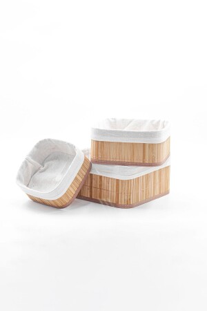 3-teiliger Bambuskorb, natürlich gefüttert, Mehrzweck-Aufbewahrungsbox – Badezimmer-Kosmetik-Küchenschrank-Organizer - Karçiçeği Home