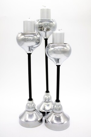 3-teiliger birnenförmiger, schwarz-silberner Edelstahl-Kerzenständer, Kerzenhalter, Heimdekoration - Mba Decor Metal Bending Art