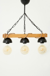3-teiliger rustikaler Kronleuchter mit Holzseil, modernes Design, Nussbaum3 - megüsa