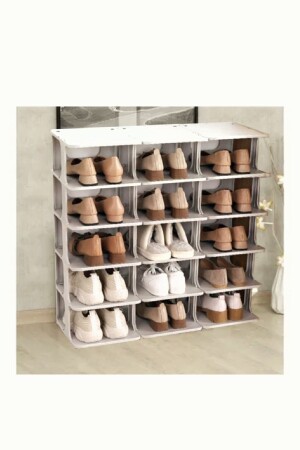 3-teiliges, 5-stufiges Schuhregal, ausziehbarer Schuhregal-Organizer, Weiß TGM-0019 - Tugomer