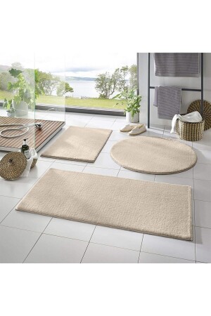 3-teiliges Badematten-Teppich-Plüschteppich-Toilettensitz-Set Beige 50x90-50x60--50x50(RUND) - Sarar