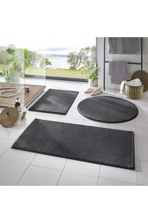 3-teiliges Badematten-Teppich-Plüschteppich-Toilettensitz-Set Dunkelgrau 50x90-50x60--50x50(rund) - Sarar