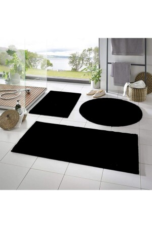 3-teiliges Badematten-Teppich-Plüschteppich-Toilettensitz-Set Schwarz 50x90-50x60--50x50(RUND) - Sarar