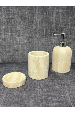 3-teiliges Badezimmer-Set aus Travertin-Marmor, 3-teilig, Marmor, Beige, 0718716961132 - Genel Markalar