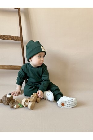 3-teiliges Baskenmütze-Set aus Baumwolle für Babys und Kinder Nefti Grün - Miababy