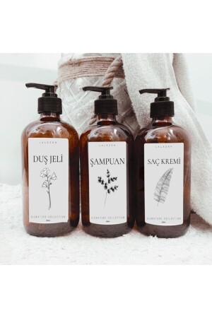 3-teiliges bernsteinfarbenes Glasflaschen-Dusset-Set mit Blumenmuster, 500 ml, Duschgel – Shampoo – Spülung llznncm2 - LALEZEN HOME