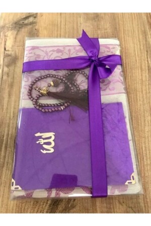 3-teiliges Gebetsset, 1 Yasini Şerif, 1 Gebetsteppich, 1 Gebetskette, violette Farbe - Enti Ev Tekstili