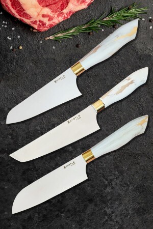 3-teiliges Küchenmesserset der Papatya-Serie (Santaku – Nakiri – Pointed Chef) ptcs02 - CASTLE KITCHEN