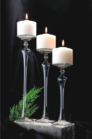 3-teiliges magisches Kerzenständer-Set aus Borosilikatglas, mundgeblasenes Glas, handgefertigt (Kerze nicht im Lieferumfang enthalten), MBL400 - Mabel Glass