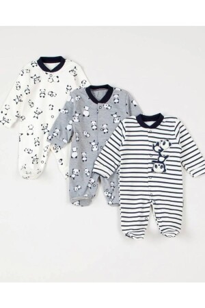 3-teiliges Unisex-Stramplerset für Neugeborene mit grauem Panda-Muster - Asn Apparel