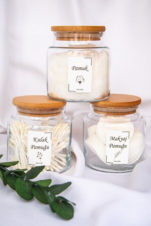 3-teiliges Wattestäbchen-Make-up-Baumwoll-Organizer-Set mit Holzdeckel, Aufbewahrungsbehälter, Glasgefäß-Set DNS-3KPMPVEP500 - DNS HOME
