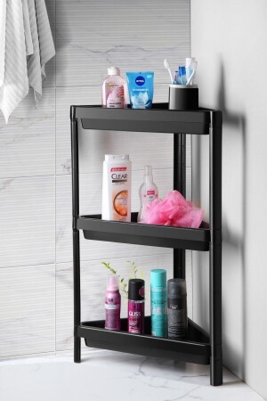 3-Tier Cornered Bathroom Shelf Black 0000029 - LIUWA