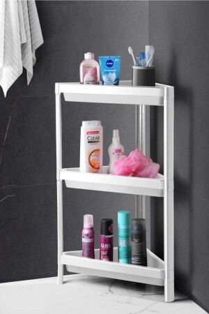 3-Tier Cornered Bathroom Shelf White 0000029 - LIUWA