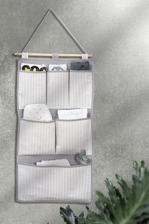 3 Tier Gray Striped Wall Mounted Organizer - Serstil