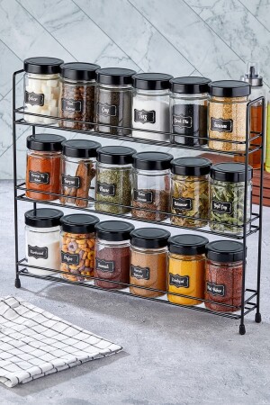 3 Tier Large Standt 18 Pcs Round Glass Spice Set - Spice Set BRL-19149 - vipgross