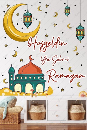 منز-رمضان موضوع الزجاج الجدار الزينة الترحيب رمضان الملصق مجموعة رمضان الزينة 30 × 100 - MSticker
