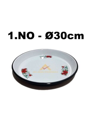 30 Cm Round Flower Patterned Enamel High-Edged Zinc Baking Tray ççklitpsi - İstoç Türk