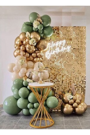 30 Mold Green 15 Chrome Gold 15 Sea Sand Pastel Nude Color Birthday And Engagement Balloon Chain Set - Parti Dolabı