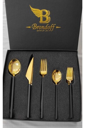 30 Piece Black Gold Fork Spoon Knife Set EFE-2022 - BRONDOFF