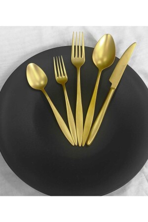30 Piece (Without Tea Spoon) Carmen Matte Titanium Gold Fork Spoon Set (With Dinner Knife) CMDBÇKLI0MT1 - BRONDOFF