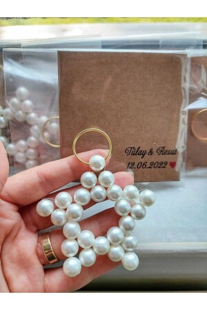 30 Pieces Cream Pearl Star Keychain - With Personalized Card - Promise Engagement Wedding Henna Gift 3343 - Emtory Home