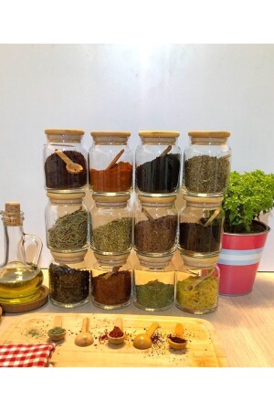 300 Ml 12-Piece Spice Set with 111 Label, Vacuum Lid and Spoon 300300ml - Karçiçeği Home