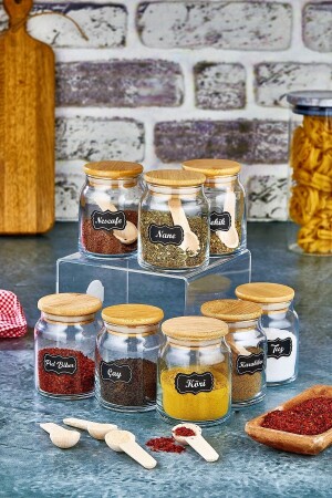 300 ml 8 Glass Jar Spice Jars and 8 Spice Spoons (65 LABELS) FBZ-8AD-20CM - FBZhome